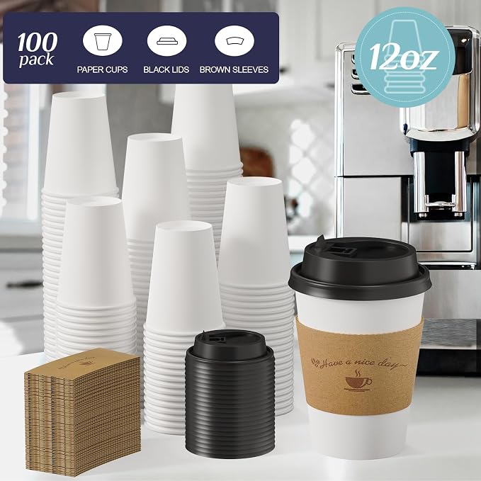 LITOPAK 100 Pack 12 oz Disposable Coffee Cups - Image 3