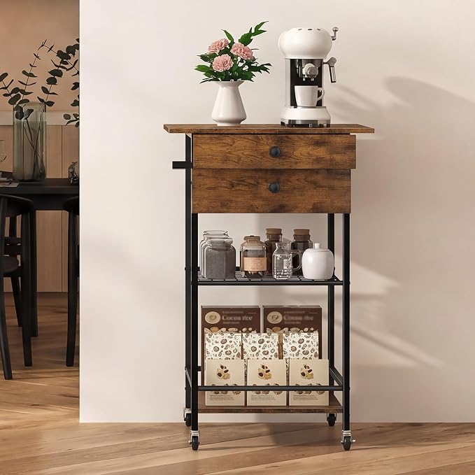 ETELI Coffee Cart Station with Lockable Wheels 5 Tier Coffee Station Organizer - Image 8