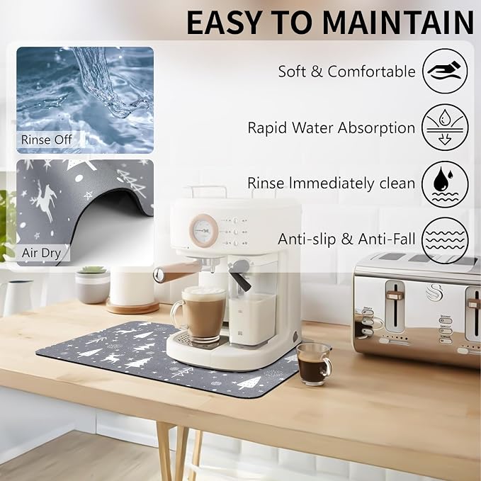 Christmas Dish Drying Mat, Super Absorbent Coffee Mats Fits Under Coffee Maker - Image 2