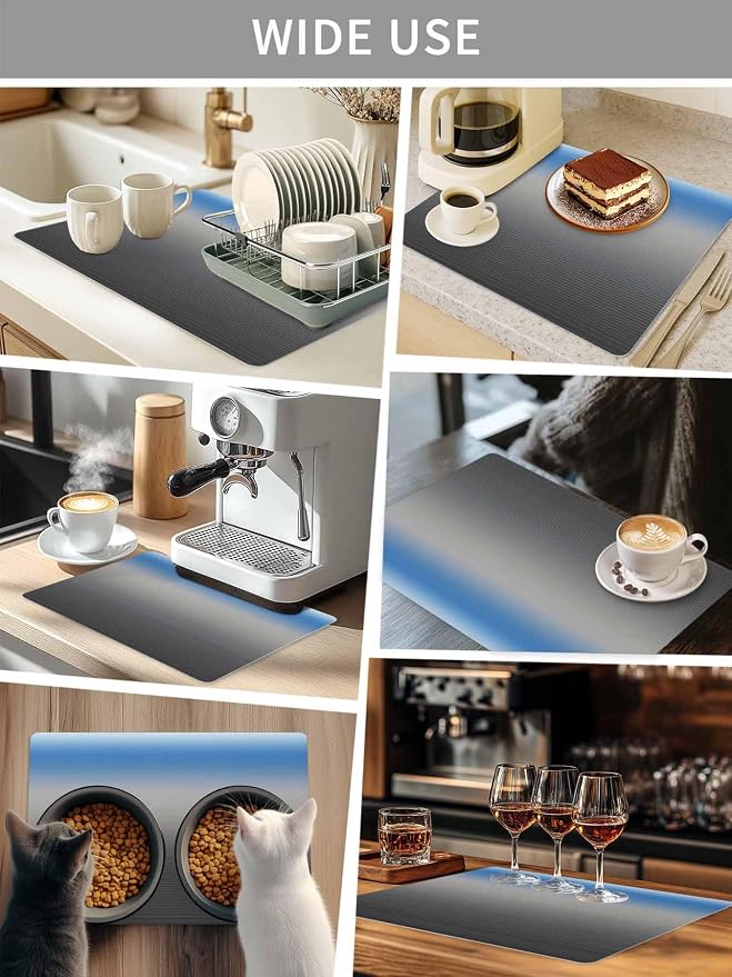 Blue Grey Coffee Mat Stripe Gradient Absorbent Bar Mat - Image 8