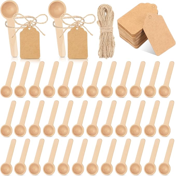 Baderke 50 Sets 3 Inch Mini Wooden Spoons Small Wooden Spoons Disposable Small by Baderke