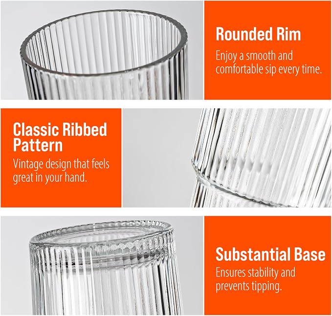SUROQUE 20oz Ribbed Glass Tumblers - Image 2