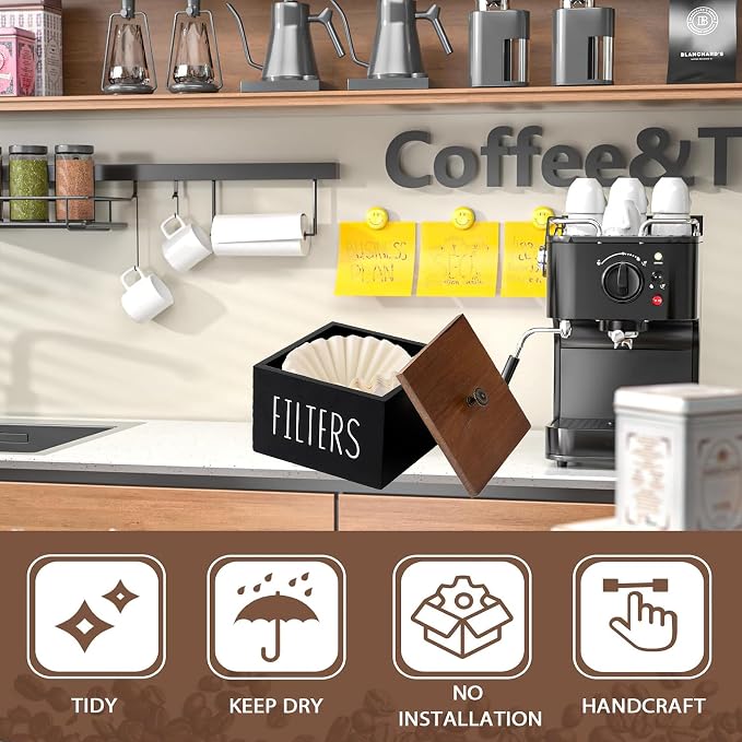 Coffee Filter Holder, Wooden Coffee Filter Container Coffee Filter Storage - Image 5