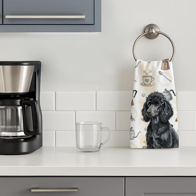 Caroline's Treasures Standard Black Poodle Coffee Bar Kitchen Towel Velour - Image 3