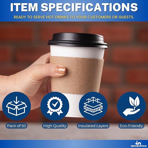1InTheOffice Coffee Cup Sleeves, Corrugated Coffee Sleeves - Image 7