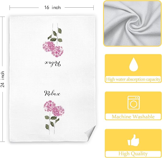 Pink Hydrangea Floral Hand Towels - Image 7