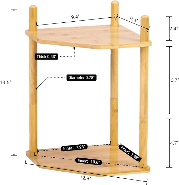 3-Tier Expandable Bamboo Corner Shelf - Image 5
