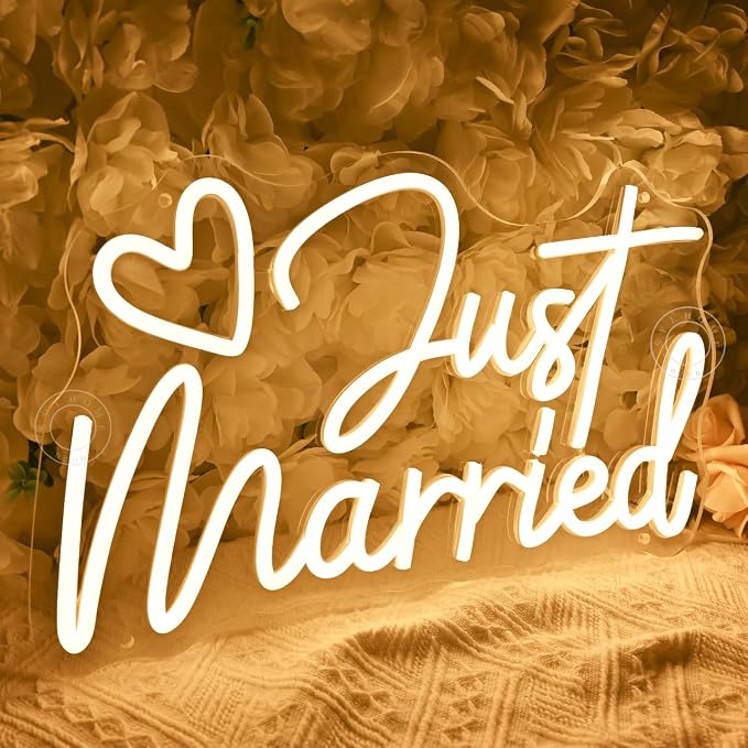 SYLHOME Just Married Led Neon Light Sign Heart Wedding Bridal Shower Backdrop - Image 2