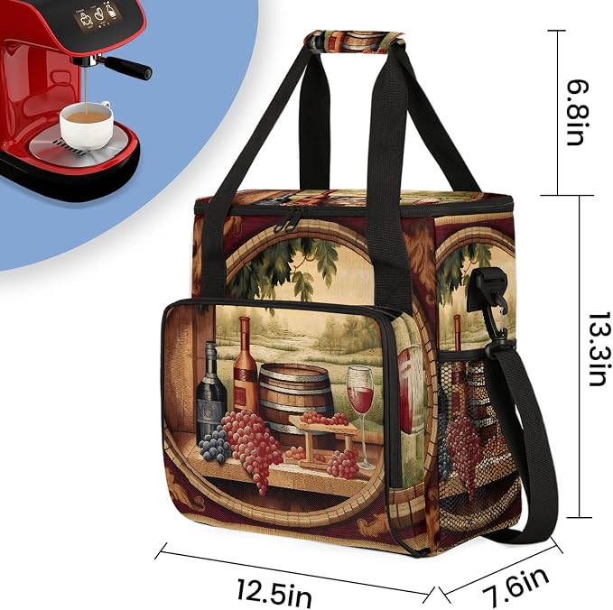 Vintage Wine Theme Coffee Maker Carring Bag, Large Insulated Storage Organizer - Image 3