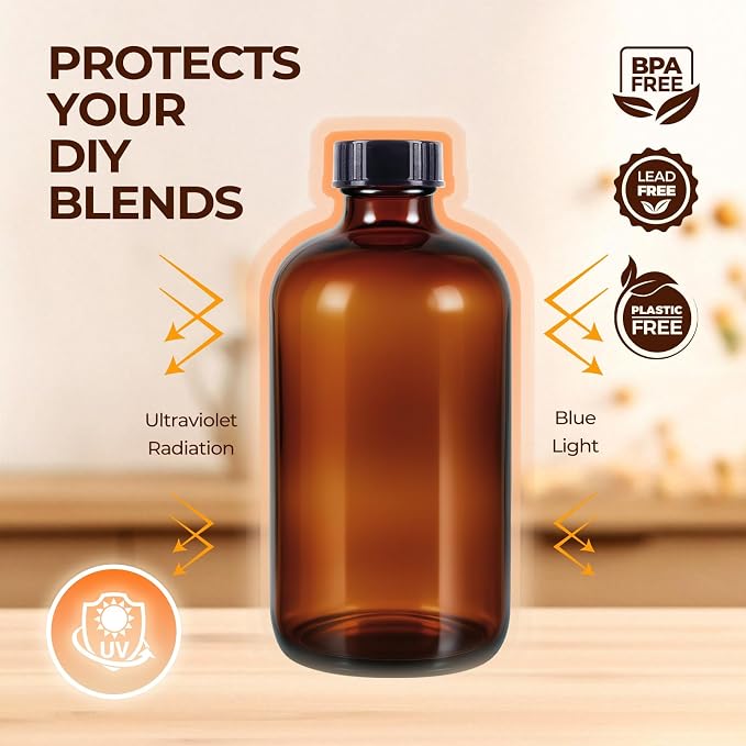 3 Pack, 16 OZ Amber Glass Bottles Boston Round Sample Refillable Bottles - Image 6