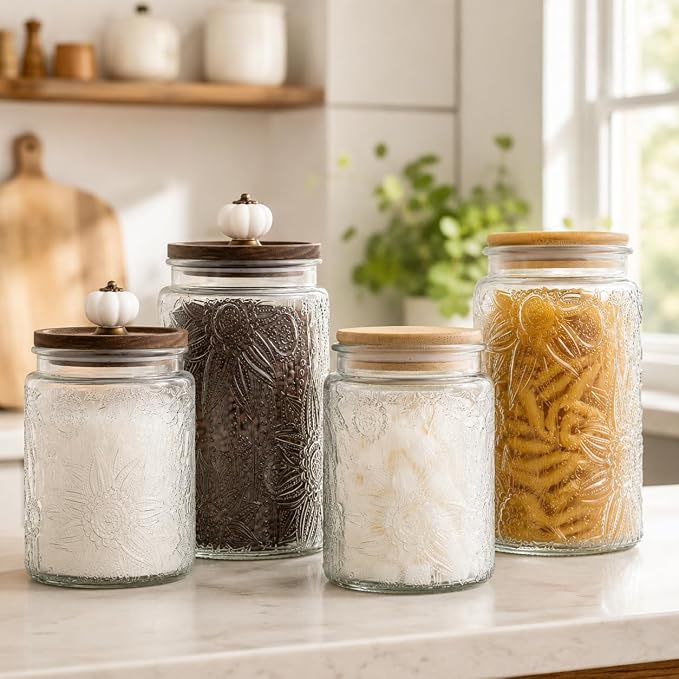 ANSQU 2 Pack Vintage Glass Storage Jar, 23.7 FL OZ Glass Food Storage Containers - Image 5