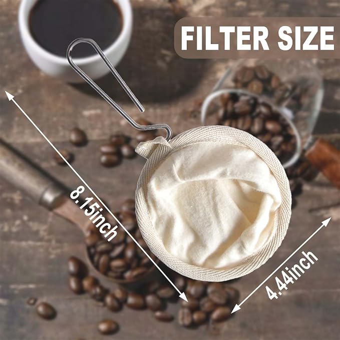 Reusable Coffee Sock Filter-Cloth-with Stainless Steel Handle-Cream-2 Pack | - Image 2