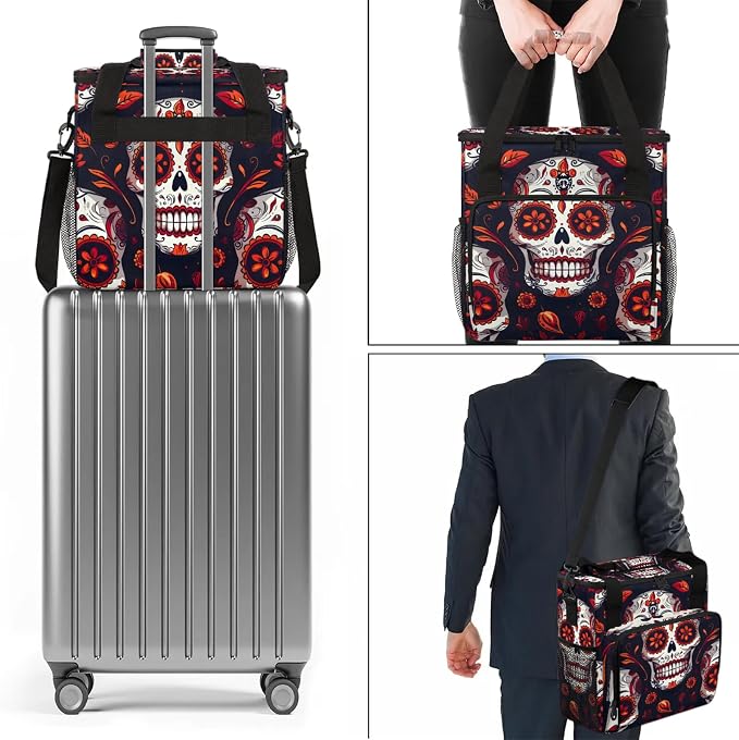 Sugar Skull Mexican Floral Skeleton Coffee Maker Carring Bag, Large Insulated - Image 7