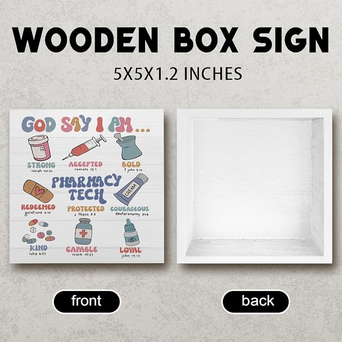 Cute Pharmacy Wood Box Sign Office Desk Decor Christmas Birthday Bible Religion - Image 2