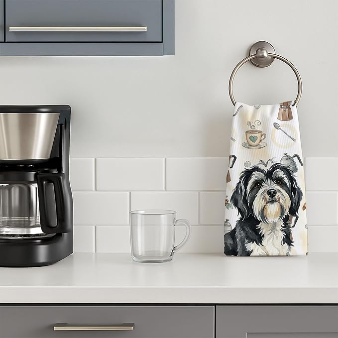 Caroline's Treasures Black and White Tibetan Terrier Coffee Bar Kitchen Towel - Image 3