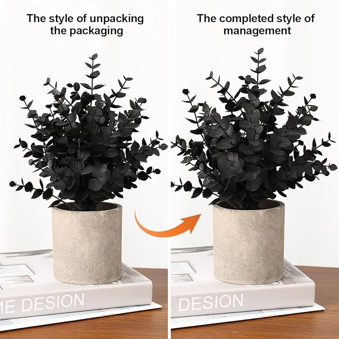 Coferset 2 Pack Black Fake Eucalyptus Small Fake Plants Potted Artificial Plants - Image 7