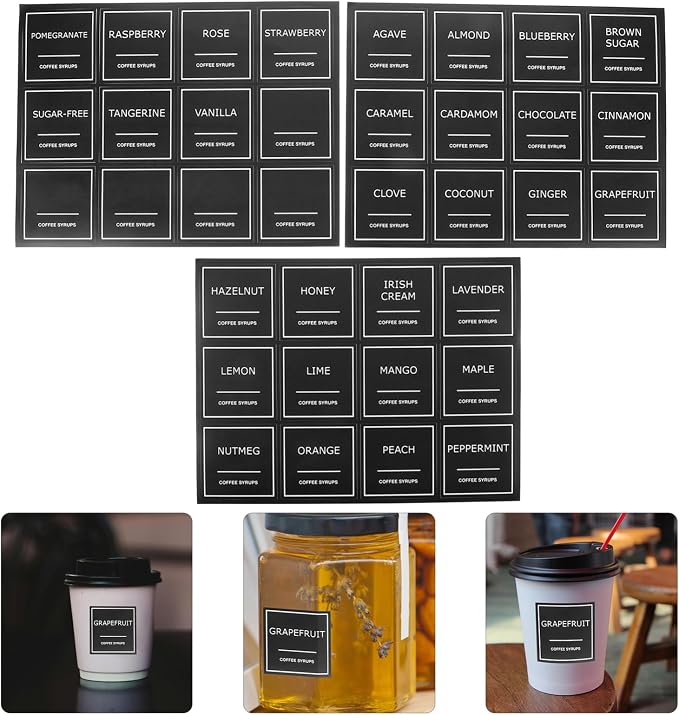 Hemoton Waterproof Syrup Labels 36-Pack Removable Coffee Syrup Bottle Stickers - Image 7