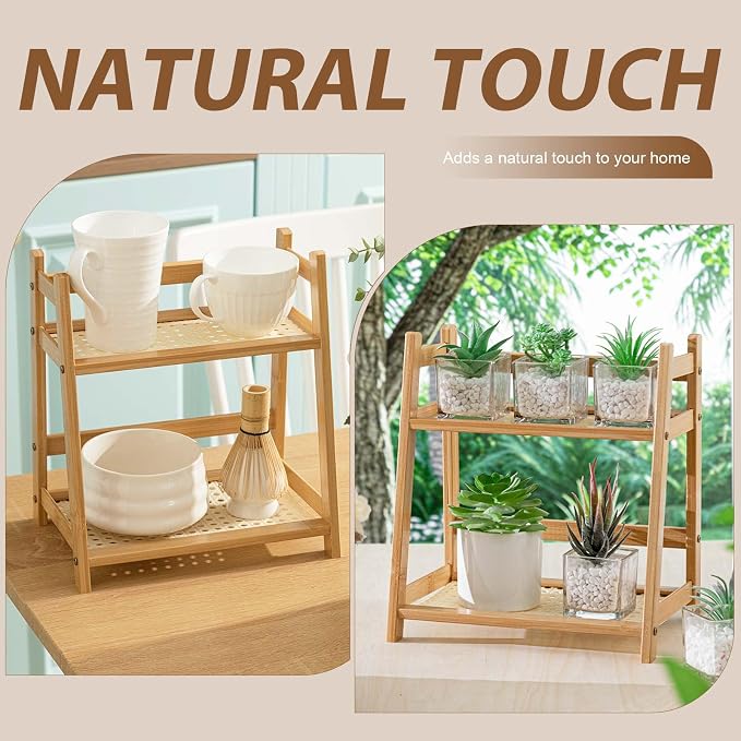 Yalikop 1 Pcs 2 Tier Matcha Station Shelf Bamboo Coffee Mug Stand Countertop - Image 5