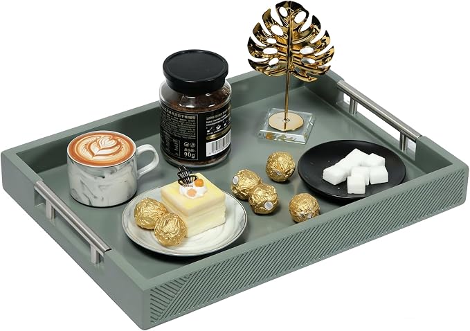 Serving Tray with Polished Metal Handles, 16.5''x12'' Rectangle Coffee Table - Image 5