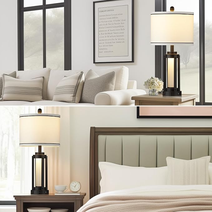 26" Modern Table Lamp with USB A+C Charging Ports & AC Outlet, Industrial - Image 8