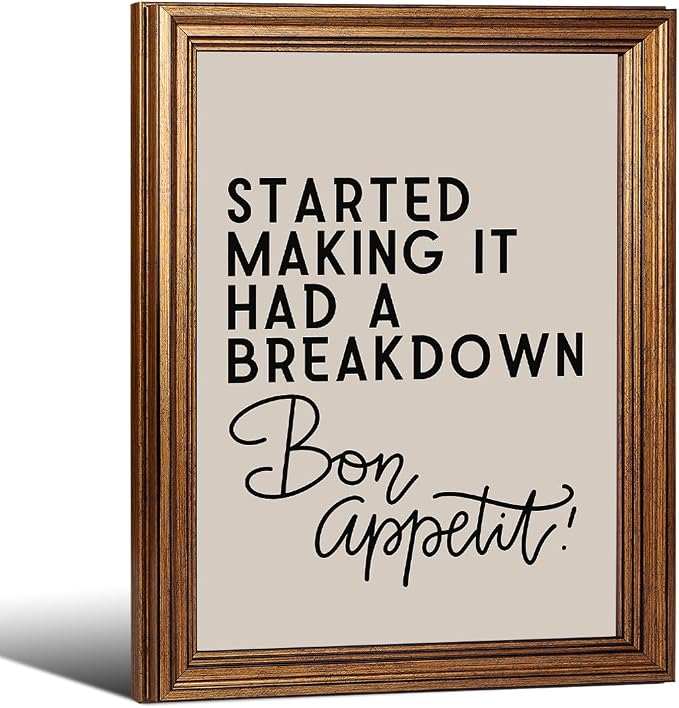 Gold Framed Funny Modern Kitchen Wall Art 08x10 inch Bon Appetit Quotes Canvas by Unknown