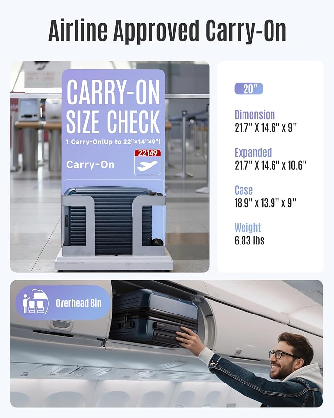 LIGHT FLIGHT Carry On Luggage 22x14x9 Airline Approved, Lilac | Airline Approved - Image 4