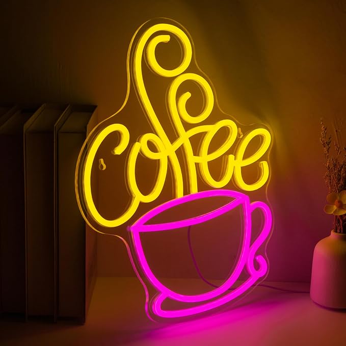 Coffee Neon Sign for Coffee Bar Decor, Dimmable Pink&Yellow Neon Lights for - Image 7