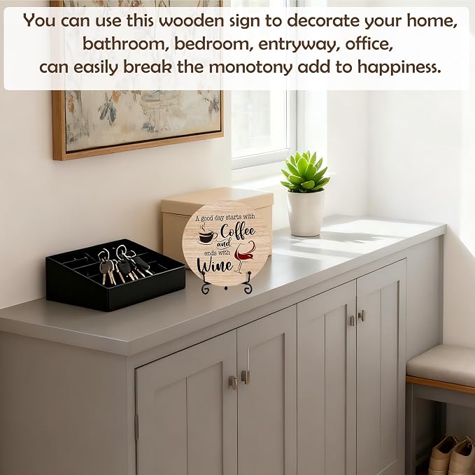 Coffee And Wine Desk Decor Sign, Rustic Funny Wooden Box Plaque, A Good Day - Image 3