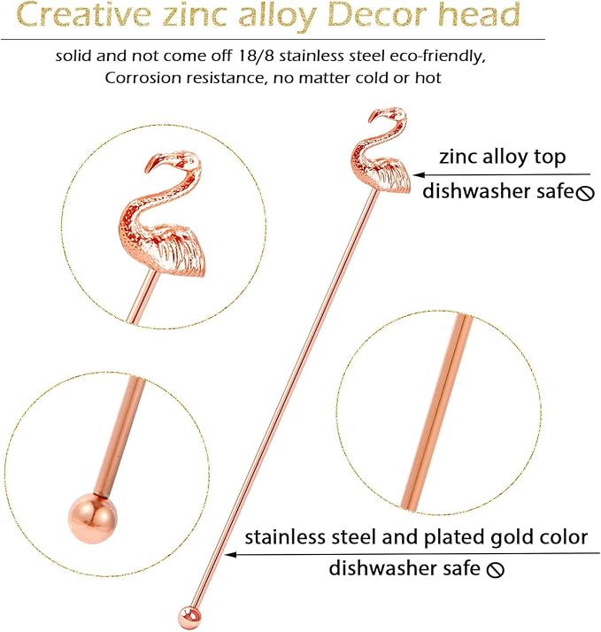 4 Pcs Flamingo Cocktail Stirrers Swizzle Sticks Stainless Steel 7.28" Coffee - Image 3