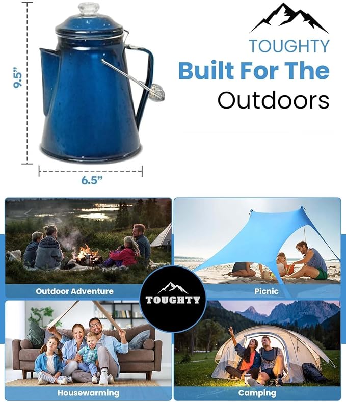 Toughty Enamel Coffee Percolator – 12-Cup Stovetop Camping Coffee Pot - Image 3