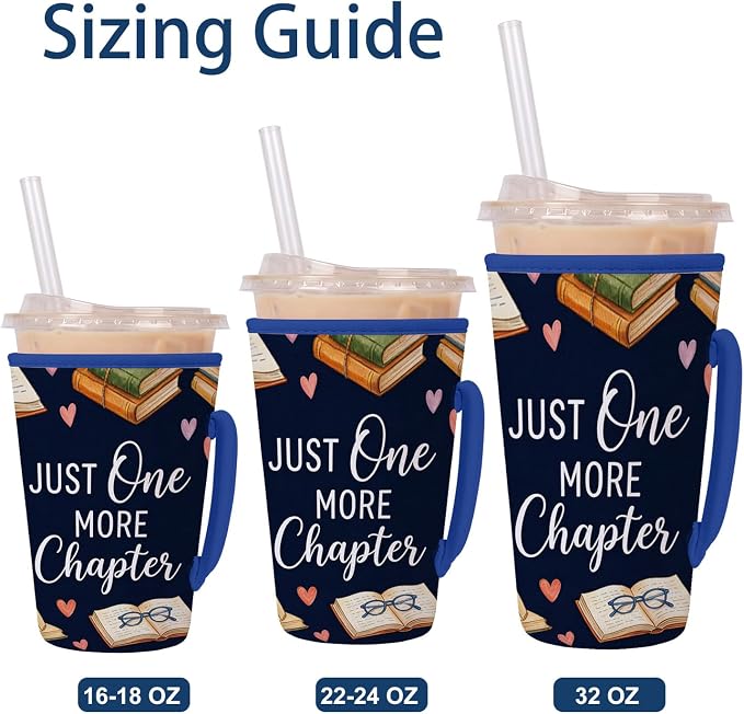 Reading Book Reusable Insulated Iced Coffee Cup Sleeve, Just One More Chapter - Image 2