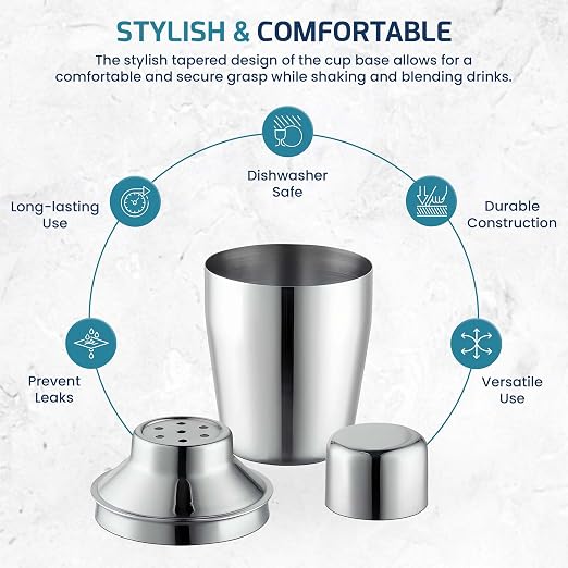 OCS Parts 3-Piece Stainless Steel Cocktail Shaker | 6-Ounce | Makes Perfect - Image 6