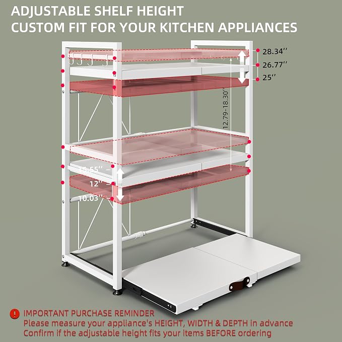 NETEL Expandable Microwave Stand, 3 Tier Metal Kitchen Countertop Organizer - Image 7
