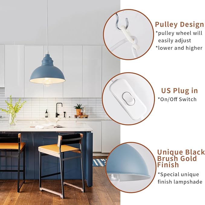 Plug in Pendant Light, 15FT Hanging Lights, On/Off Switch, Industrial Pendant - Image 5