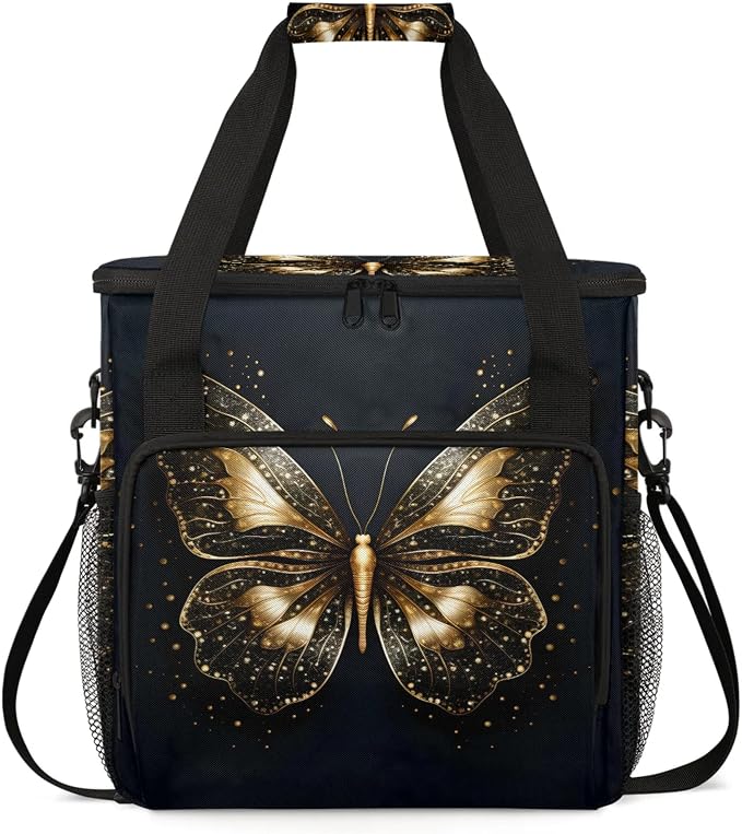 Gold Butterfly Coffee Maker Carring Bag, Large Insulated Storage Organizer Case by Home