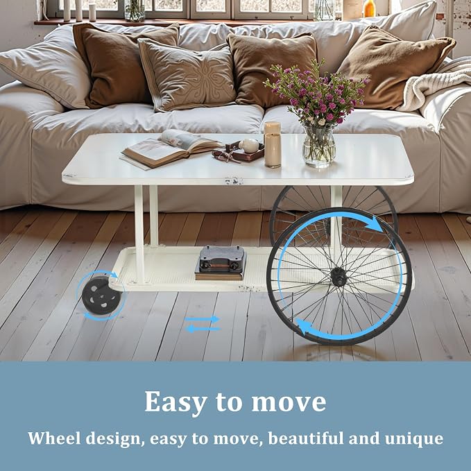 Rustic Mobile Coffee Table for Living Room Industrial Mobile Display Cart - Image 3