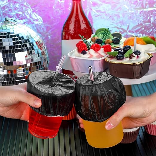 Baderke 100 Pcs Scrunchie Drink Covers Bulk Disposable Plastic Covers - Image 6
