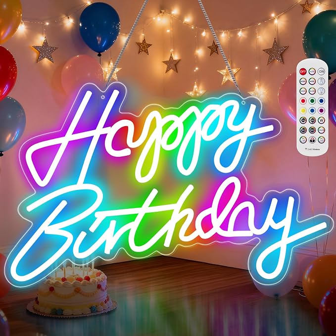 Happy Birthday Sign for Wall Decor, RGB Led Happy Birthday Neon Sign For Party by senceng