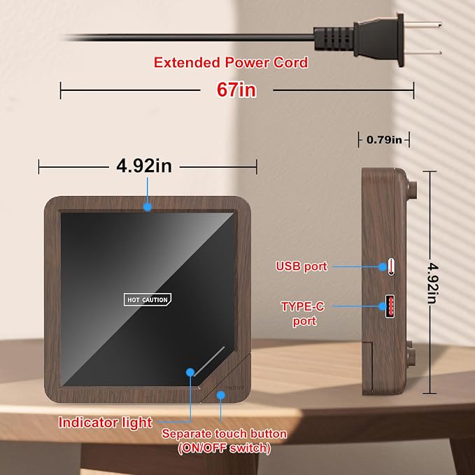 Coffee Mug Warmer with 2 USB Charging Ports: Auto Shut-Off Candle Wax Warmer - Image 3