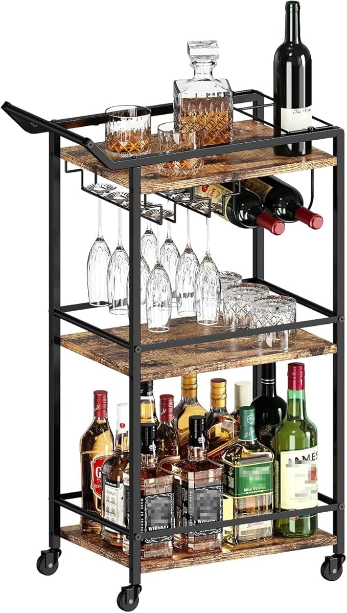 LOTEYIKE 3 Tier Bar Cart, Mini Liquor Utility Cart by LOTEYIKE