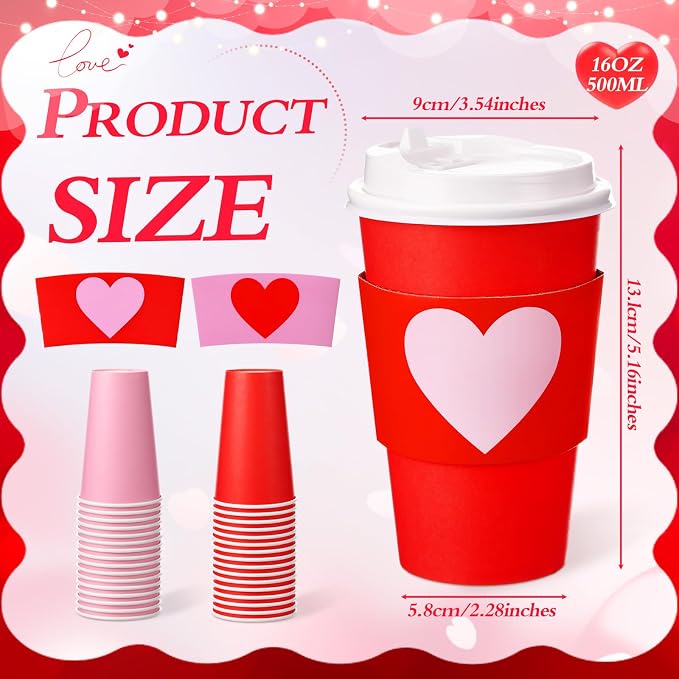 24 Set Valentine's Day Disposable Coffee Cups - Image 2