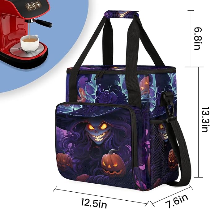 Halloween Witch Pumpkin Skull Coffee Maker Carring Bag, Large Insulated Storage - Image 2
