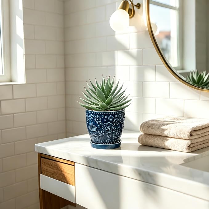 Briful Artificial Succulent Plant in Navy Blue Ceramic Planter - Image 4