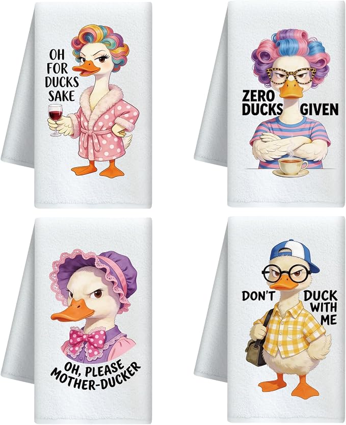 CUTHOLLOW Funny Ducks Decorative Kitchen Towels Set of 4, 15.74"x23.62" by CUTHOLLOW