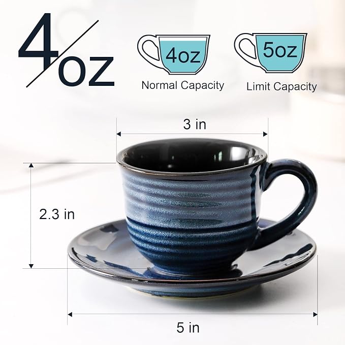 Hasense Espresso Cups Set of 4, 4 Ounce Ceramic Cappuccino Cup - Image 3
