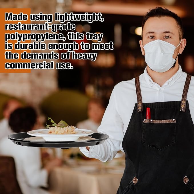 Zopeal 6 Pieces Black Round Restaurant Serving Tray, Plastic Non Slip Surface - Image 7