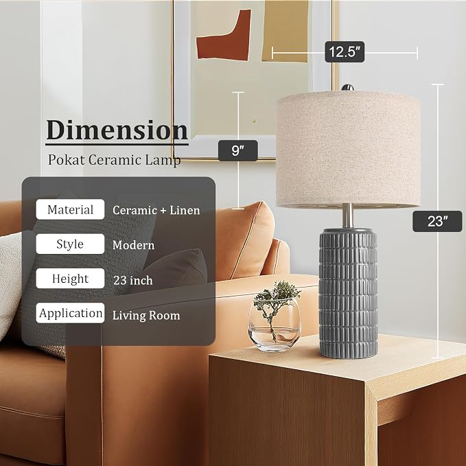PoKat 23" Ceramic Dark Gray Table Lamps Set of 2 - Image 4