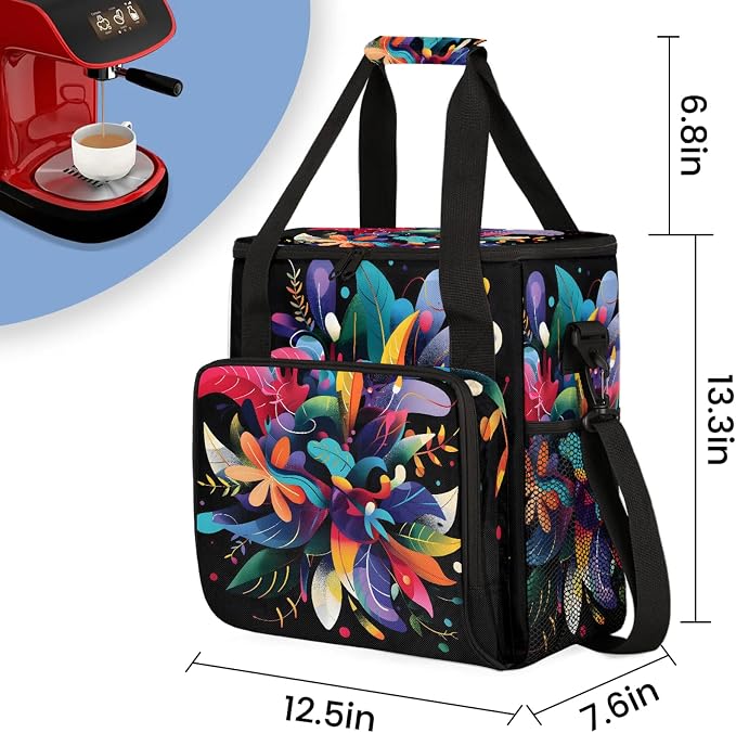 Abstract Flower Plant Leaf Coffee Maker Carring Bag, Large Insulated Storage - Image 2