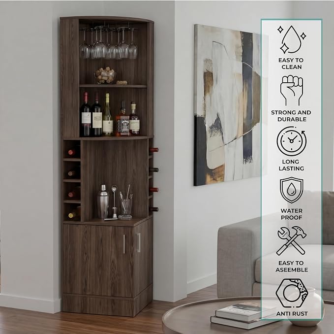 Tuhome Syrah Corner Bar Cabinet, Tall 71.1" Liquor Cabinet - Image 6