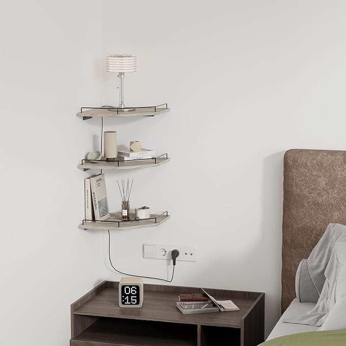 JJL Corner Shelf Wall Mounted, 12 Inches 3-Tier Floating Corner Shelf, Hexagon - Image 4